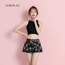 Split swimsuit female 2021 New Conservative belly thin chest gather skirt flat corner student hot spring swimsuit