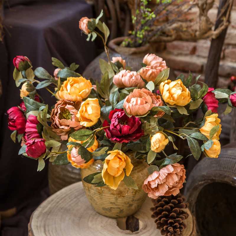 左岸麦田 复古虞美人绢花假花花束室内装饰花卉客厅插花仿真花