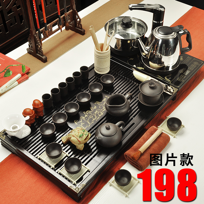 连连旺茶具套装特价功夫茶具紫砂整套茶具喝茶家用实木茶盘四合一产品展示图4