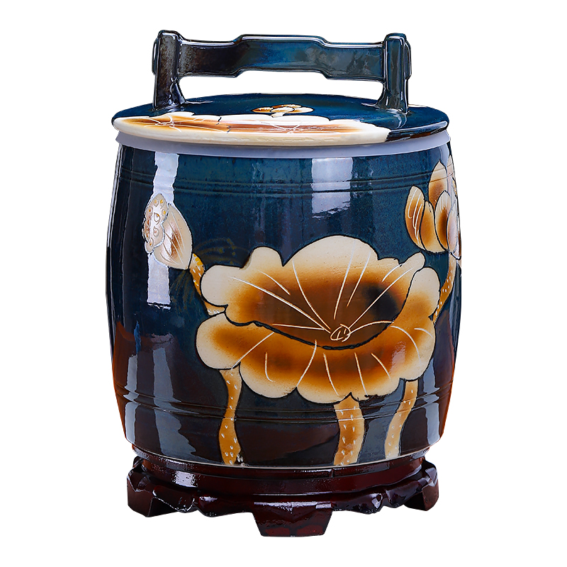 Jingdezhen ceramic barrel household with cover ricer box insect - resistant 30 kilo meters box ricer box seal flour storage tanks