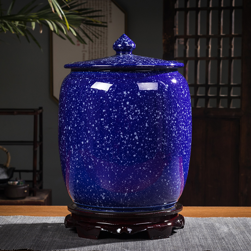 Jingdezhen ceramic barrel household with cover sealed container insect - resistant 30 jins of 50 kg 100 jins flour storage tank