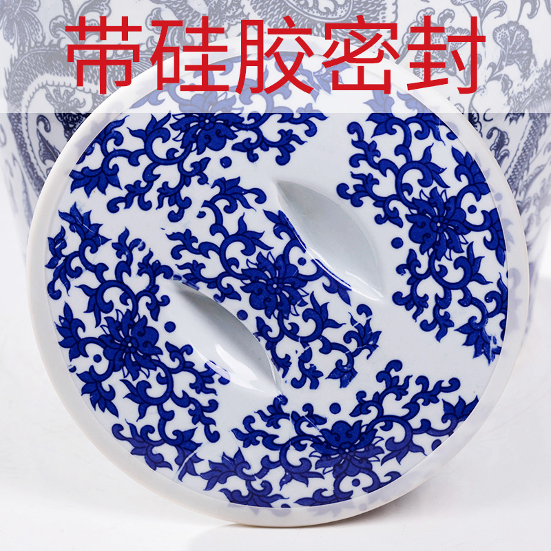 Jingdezhen blue and white same ricer box ceramic barrel 50 jins home 20 insect moisture - proof seal to rice storage box with cover