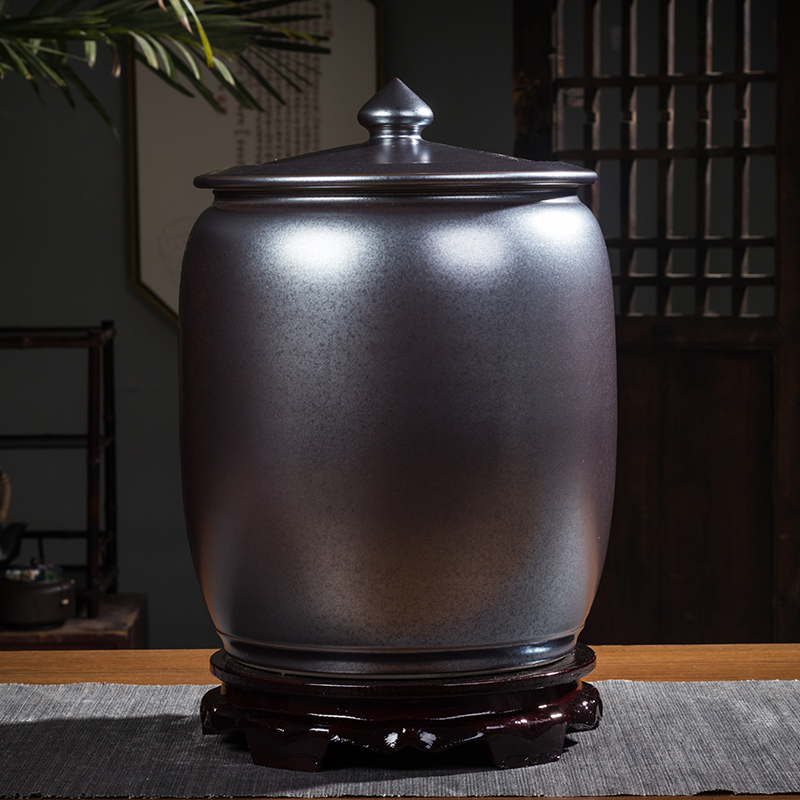 Jingdezhen ceramic barrel household with cover sealed container insect - resistant 30 jins of 50 kg 100 jins flour storage tank