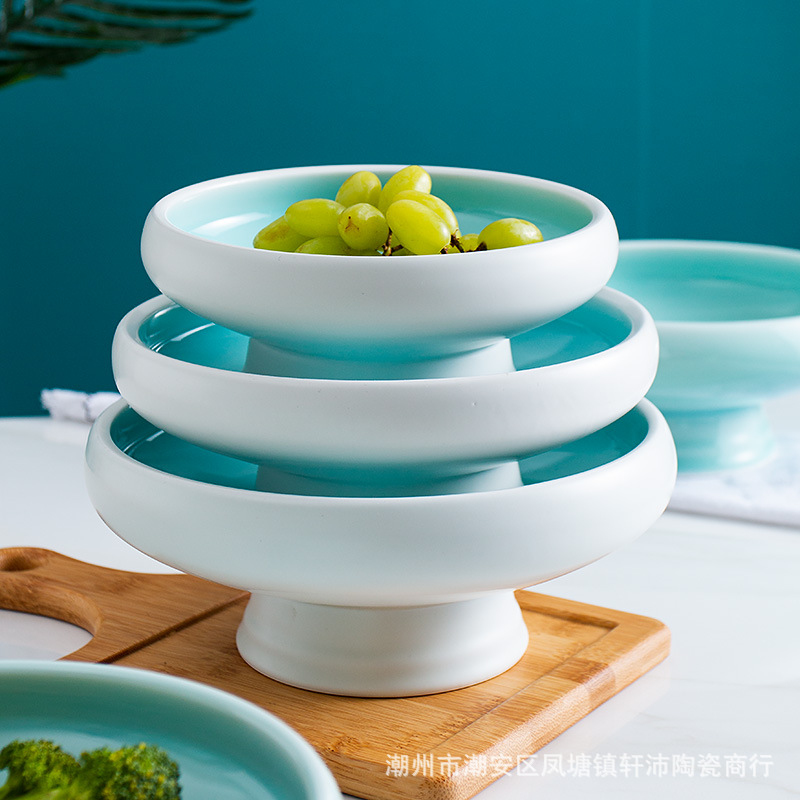 Tall fruit bowl in ceramic dessert dry fruit tray pallet front desk show originality longquan celadon sitting room