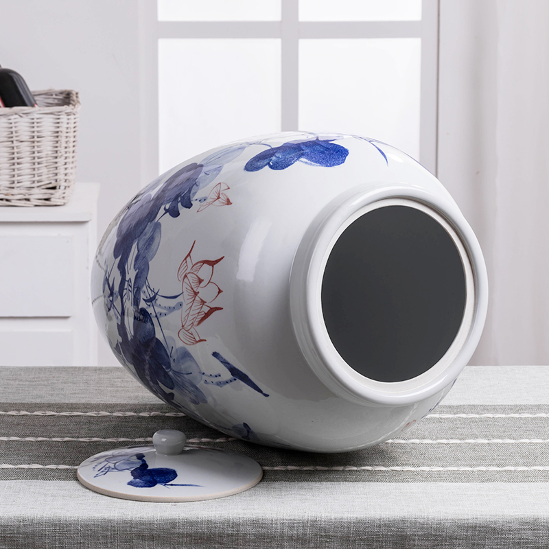 Jingdezhen ceramic barrel with cover feng shui home 50 kg insect - resistant large capacity storage jar jar of rice flour