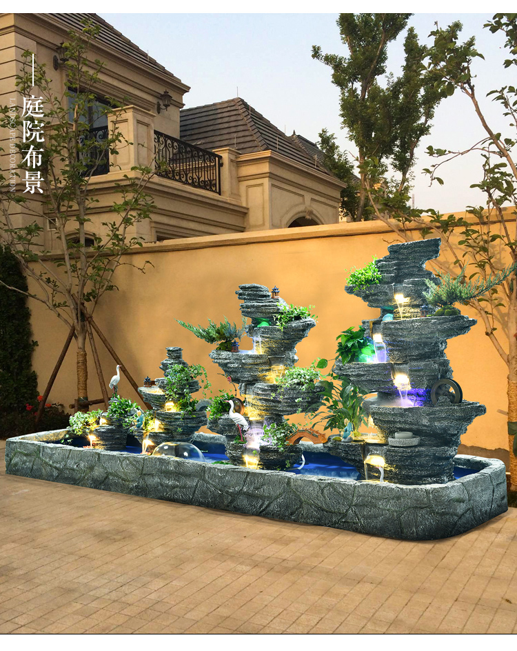 大型院内假山流水喷泉水系景观别墅花园庭院酒店山水盆景瀑布鱼池