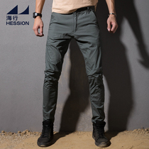 Spring and Autumn Thin Quick-drying casual pants mens elastic slim straight business pants mens warm padded cashmere pants