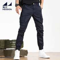 Slim foot tactical overalls mens autumn and winter thickened velvet casual pants Tide brand Military wind multi-bag military pants