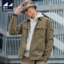 (Break Code Clear 75 Fold) Casual Denim Shirt Male Spring Autumn Season Heavy Lbs Long Sleeve Shirt Tide Card Tooling Jacket