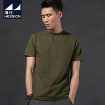 Sea line Summer mercerized cotton heavy weight round neck short sleeve T-shirt mens army green trend leisure Ice Silk half sleeve base shirt