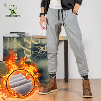 (broken code clear 75 fold) grey thickened garnter sports pants male knitted bunches pants winter tightness waist and leather pants