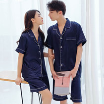 2022 new ice silk couple pajamas womens summer thin silk satin short-sleeved Korean version mens homewear suit