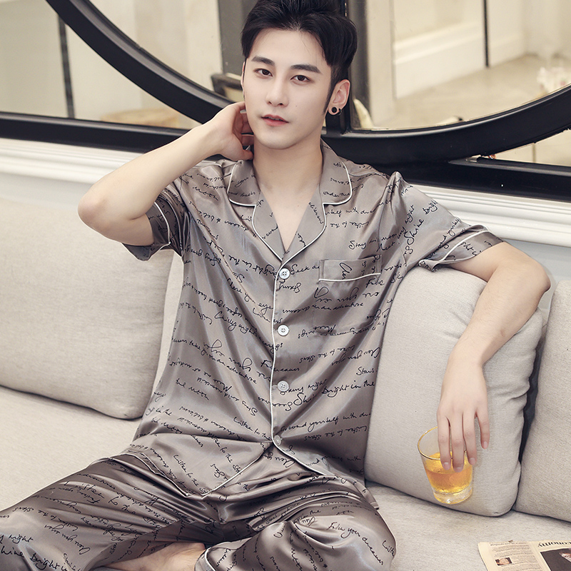 shangzhi men's pajamas summer short-sleeved thin ice silk spring and autumn youth simulation silk summer home service suit