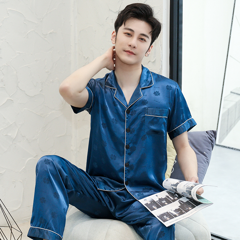shangzhi men's pajamas summer short-sleeved thin ice silk spring and autumn youth simulation silk summer home service suit