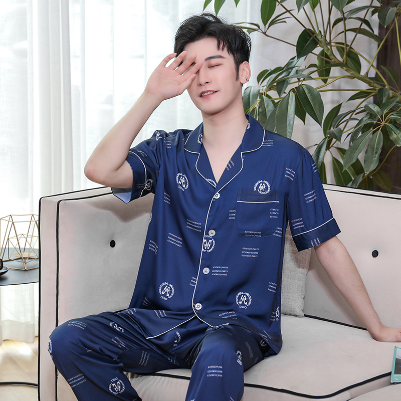 shangzhi men's pajamas summer short-sleeved thin ice silk spring and autumn youth simulation silk summer home service suit