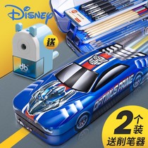 Disney Stationery Box Male Elementary School Multifunctional Children Boys Iron Stationery Box Multi-layer Third-Level 1-3 Grade Kindergarten Transformers Vajra Large Capacitors Pencil Box Han version Creative Wholesale