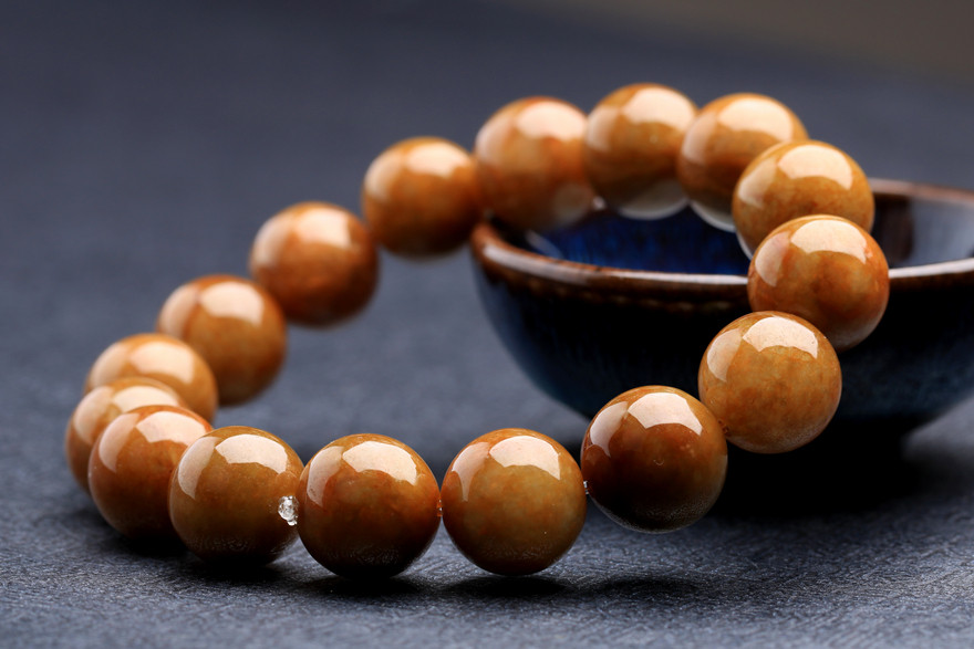 7332克尚美南都黄棕翡重器缅甸a货翡翠佛珠手串