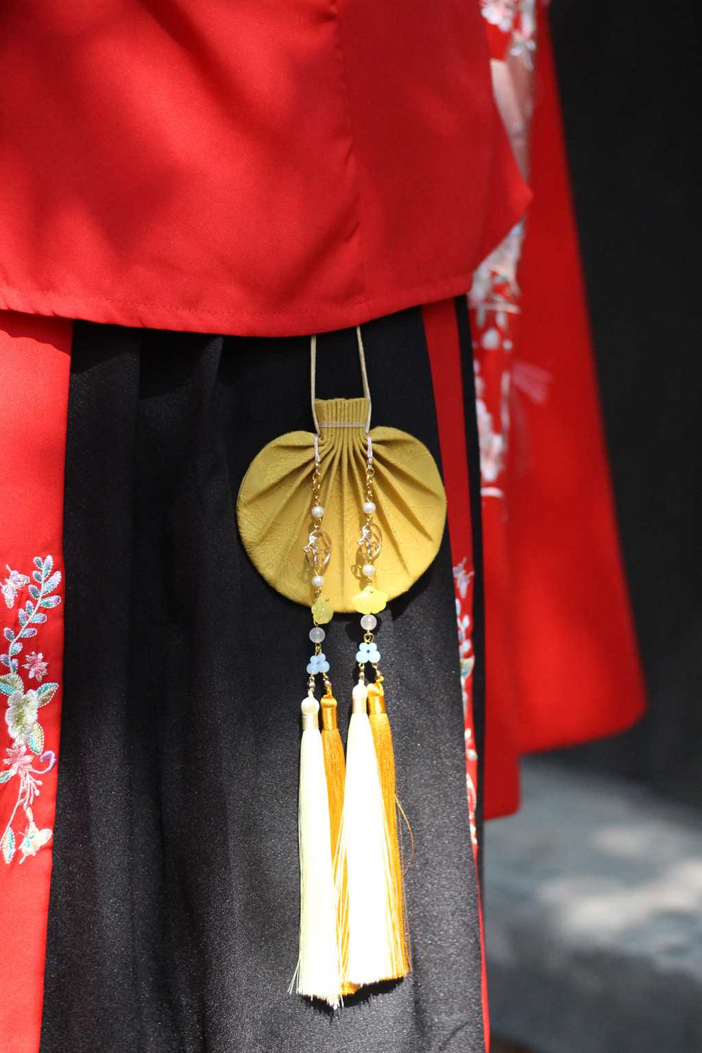 小石潭记-银杏 古风汉服荷包配饰古法流苏腰圆荷包抽绳腰佩香囊