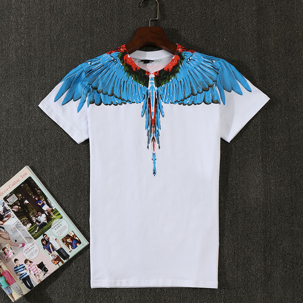 潮牌夏季新款mb阴阳羽毛彩色水滴彩虹翅膀情侣装短袖t恤男女款