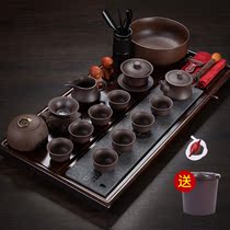 Household purple sand tea kung fu tea set solid wood tea tray set bubble teapot simple stone tray tea tea table