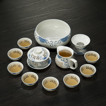 ronkin Linglong Kung Fu Tea Cup complete set of household bubble teapot ceramic tea set set simple hollow tea ceremony Tea Ware