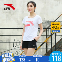 Anta sports womens suit 2021 summer new short-sleeved shorts two-piece set official website flagship sports running wear