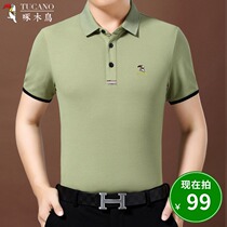 Woodpecker summer cotton t-shirt men lapel casual middle-aged mens dad outfit mercerized cotton ice silk polo shirt
