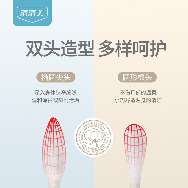 qingqingmei household double-headed ear-cutting cotton swabs and cosmetic cotton swabs disposable cleaning ear-cutting baby ear-cutting cotton ball