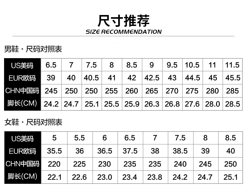 ∈coMM∈ NDATION男鞋·尺码对照表U美码6