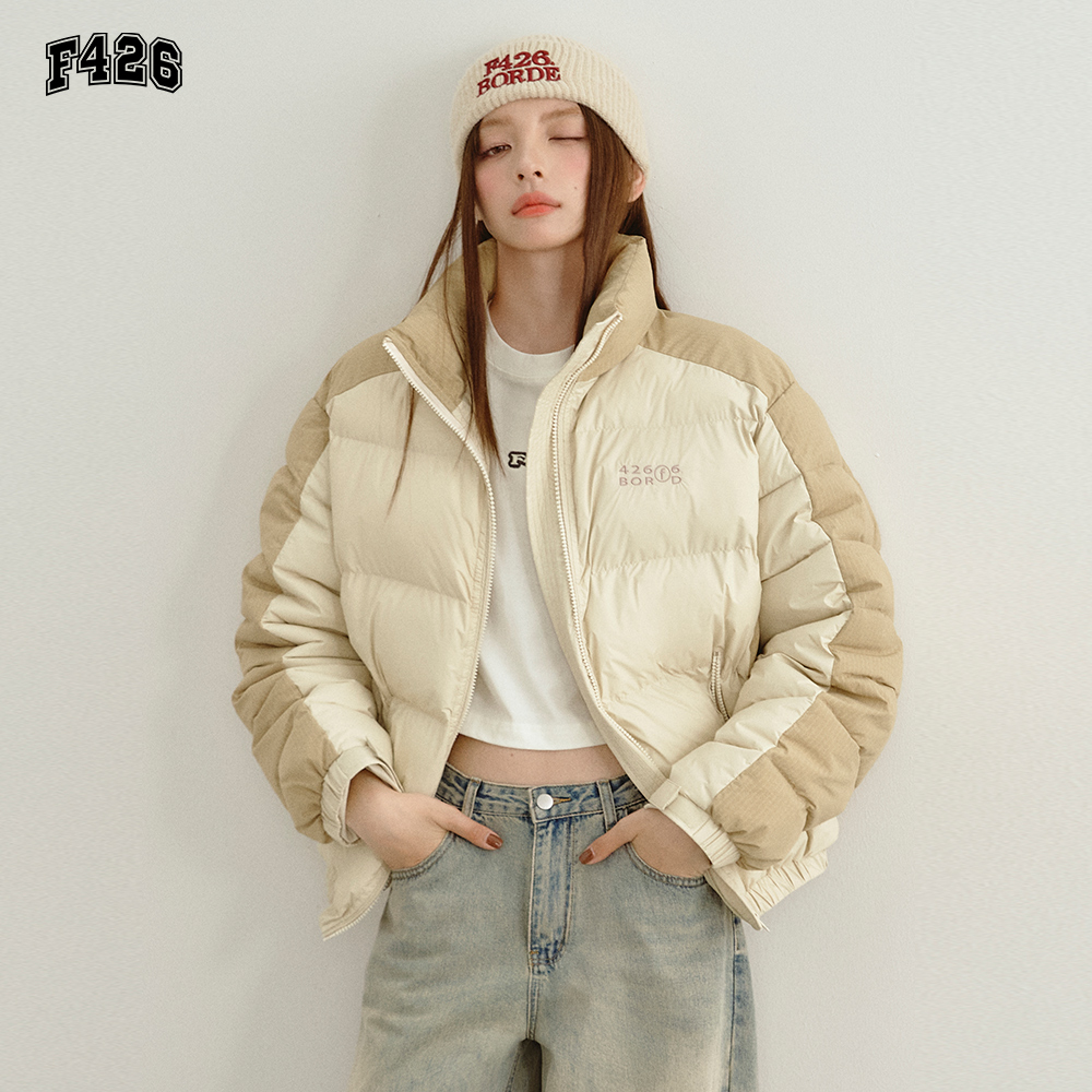 【F426官方店】国潮牌情侣嘻哈冬季格子拼接小板型短款棉服外套
