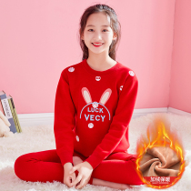 rabbit year zodiac year underwear set red 12 year old girl thermal underwear thickened fleece junior high school students' long underwear