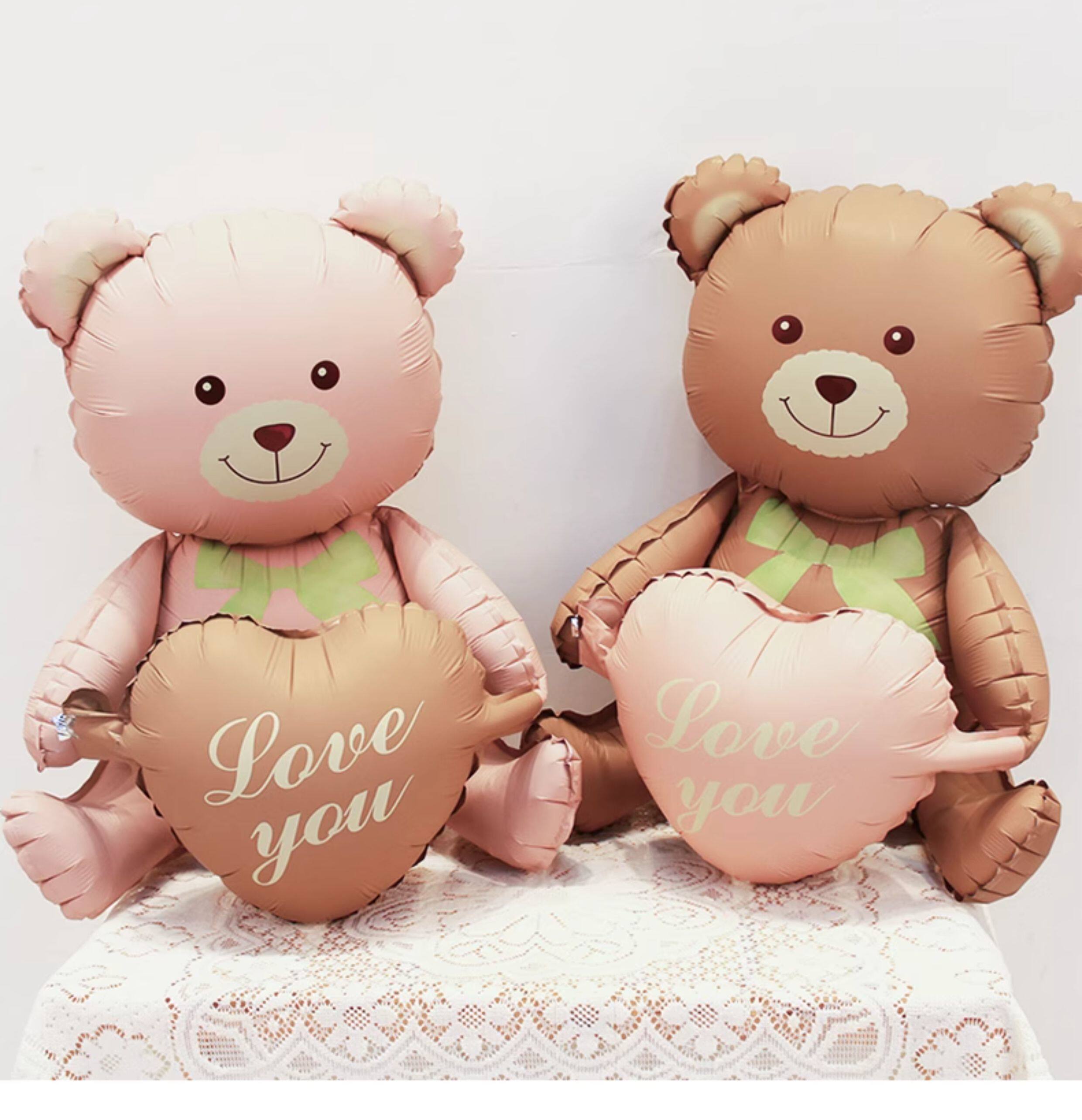 网红抱心爱心小熊生日卡通立体气球儿童宝宝周岁派对场景装饰布置