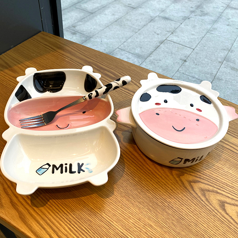 Express cartoon cow baby tableware ceramic plate domestic creative children rice dish plate frame plates for breakfast