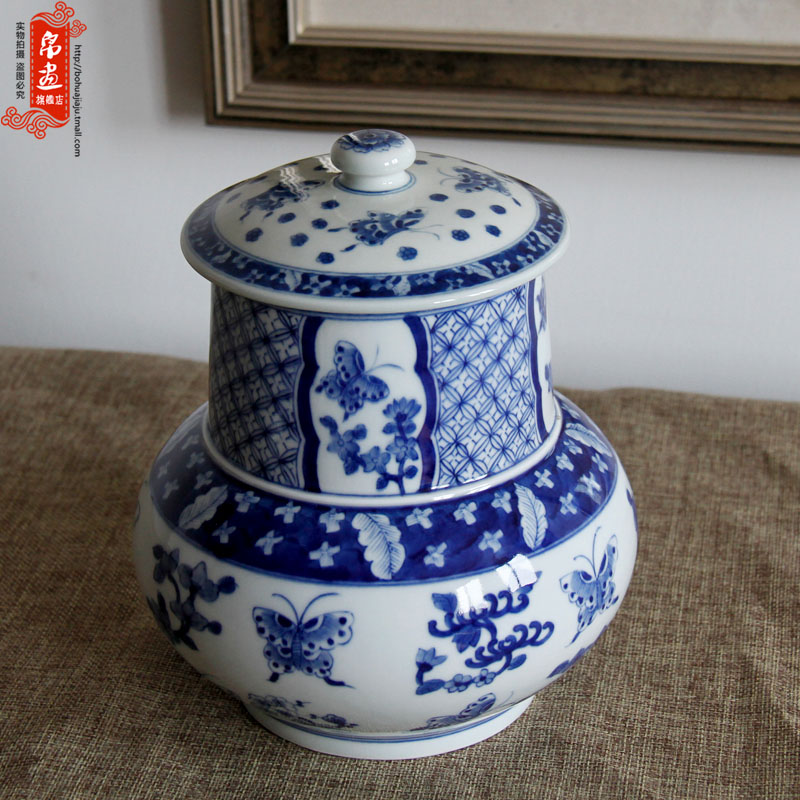 Shadow enjoy | manual blue and white porcelain of jingdezhen ceramics ceramic tea caddy fixings storage place porcelain JH