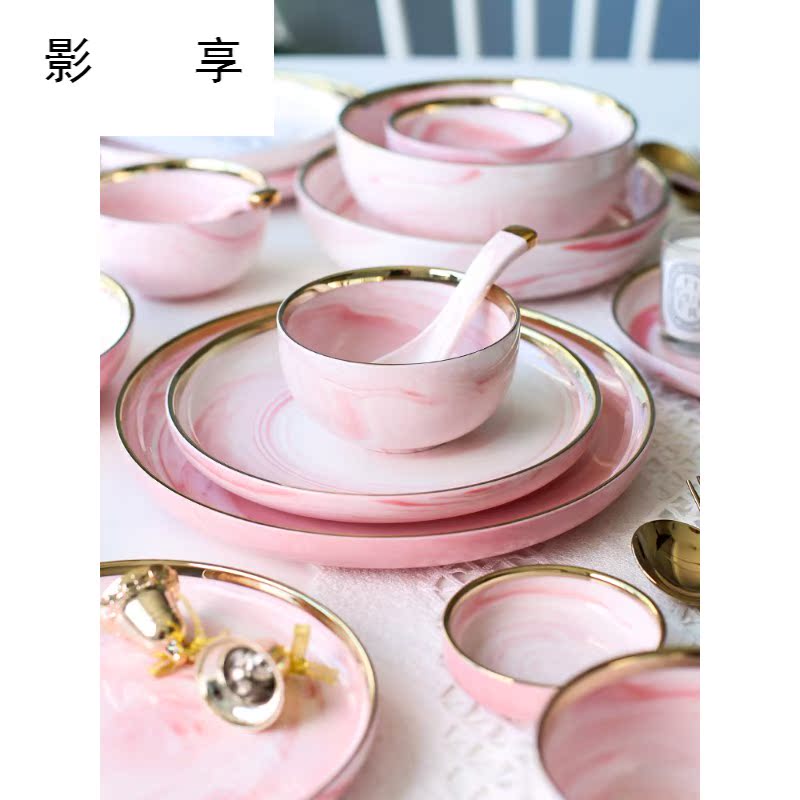 Shadow at up phnom penh pink marble ceramic tableware suit contracted household food dish dishes suit CDW TZ - 66