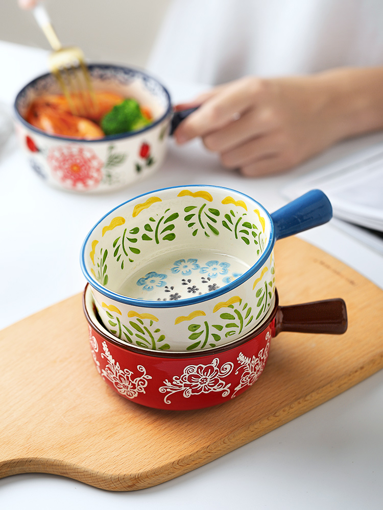 Creative and take the handle ceramic bowl a single instant noodles Japanese household microwave tableware special Creative move