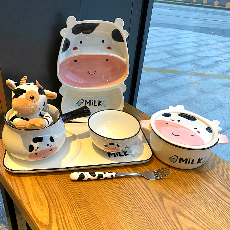 Express cartoon cow baby tableware ceramic plate domestic creative children rice dish plate frame plates for breakfast