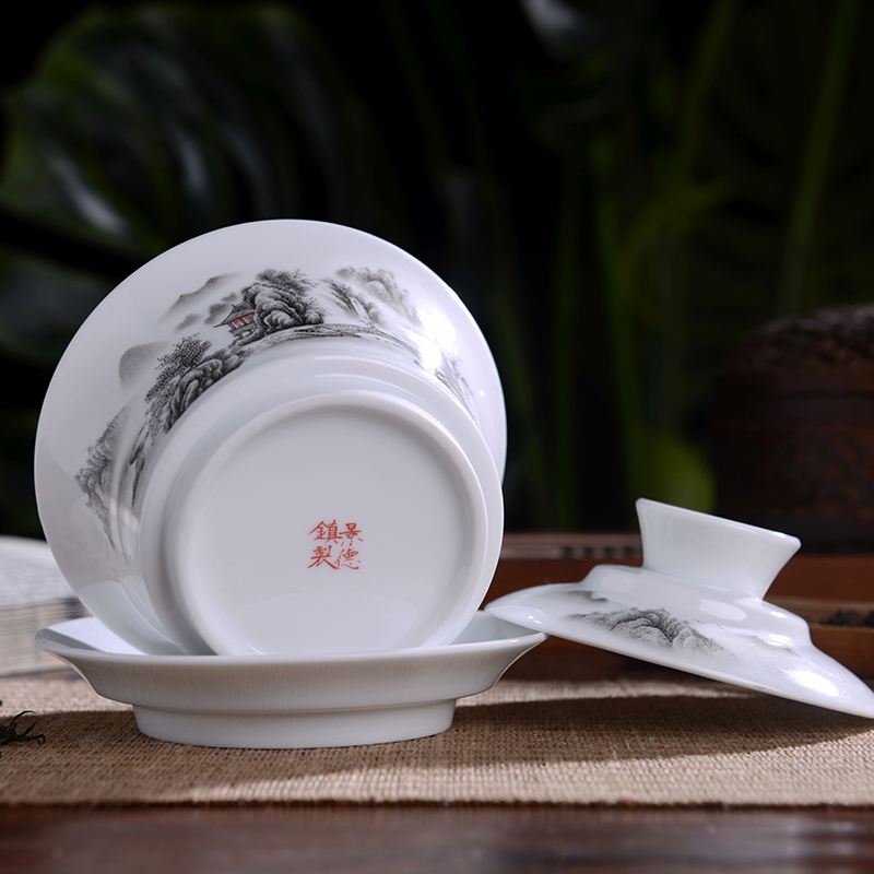 Jingdezhen blue and white porcelain kung fu tea tea bowl three only bowl of tea large manual of ceramic bowl