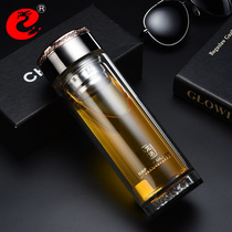 Wolong office glass-cup mens business double layer with cover filter portable tea cup clock cup lid 2054