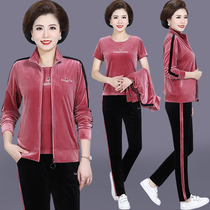 Middle-aged golden velvet sports suit womens 2019 new mother autumn wide mrs foreign style middle-aged fashion jacket