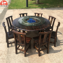 Retro hot pot shop table and chair Hotel Hotel large round table Restaurant Restaurant thickened table Carbonized solid wood Farm house dining table