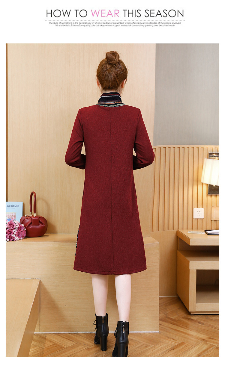 实拍名族风高领打底连衣裙长裙