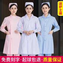 Nightingale nurses clothing long sleeve gown female round neck short sleeve summer white coat large size pharmacy work uniform White