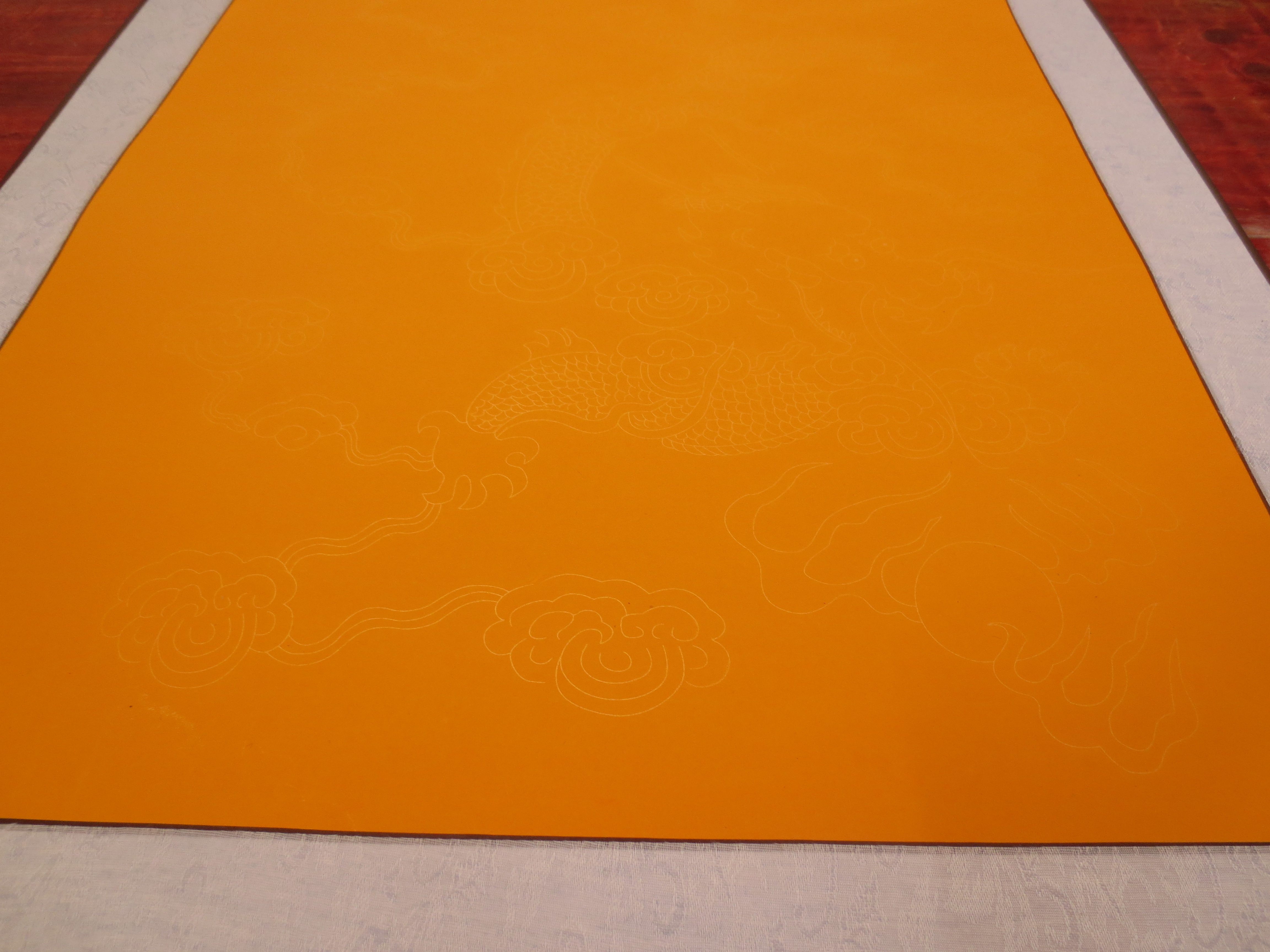 空白卷轴字画六尺对开佛教黄洒金画心不透墨全锦绫精装裱国画定制