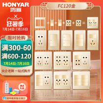 Hongyan 120 switch socket panel Champagne gold household concealed wall five holes ten holes socket module 5 holes 10