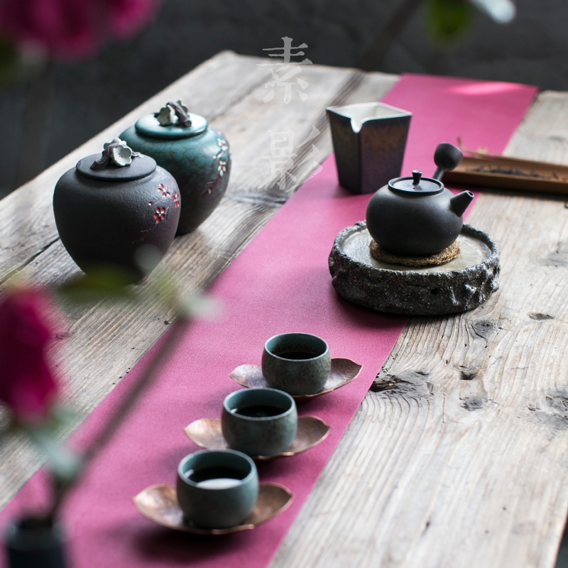 Qiao mu medium, hand - made name plum flower tea pot ceramic seal hand - made tea warehouse Chinese style household storage tanks