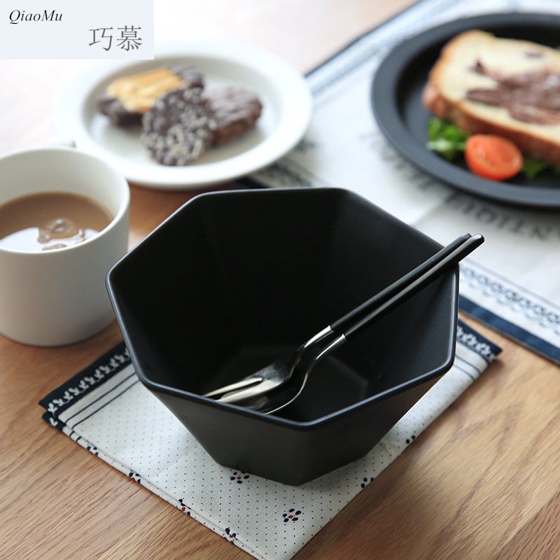 Qiao mu Japanese color frosted inferior smooth polygonal ceramic tableware salad bowl noodles bowl of soup bowl W - 31