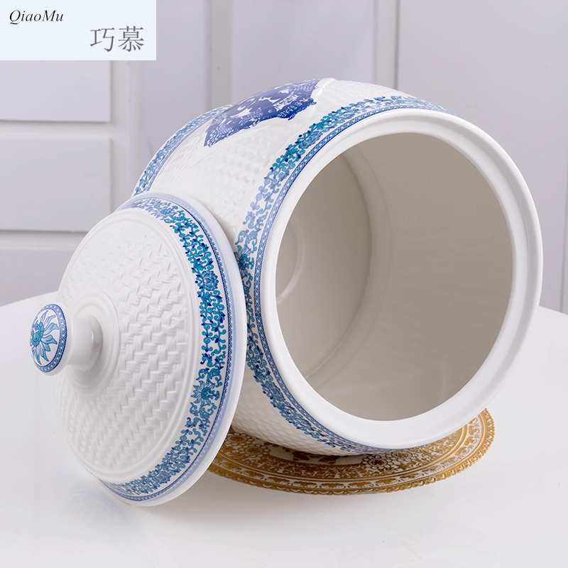 Qiao mu ceramic barrel with cover of jingdezhen ceramic ricer box with cover storage jar airtight household moistureproof insect - resistant reservoir