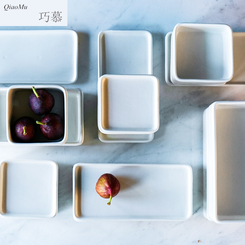 Qiao mu contracted white rectangle lifted the lid refrigerator receive snack boxes of kitchen utensils disc ceramic food plate
