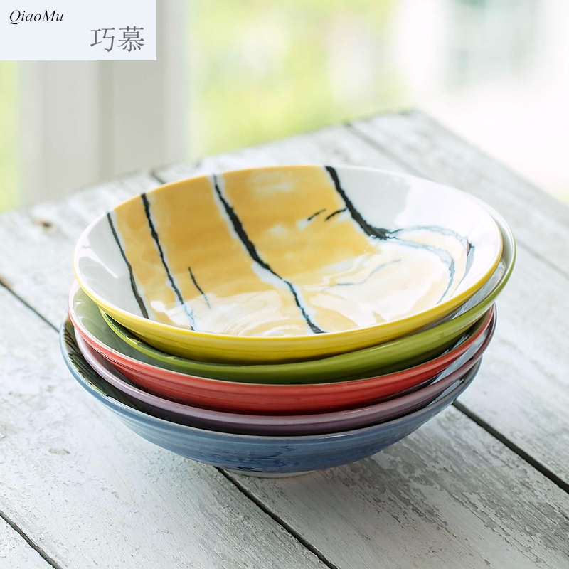 Qiao mu Japanese hand - made of 7 inches dish plate creative household ceramics tableware plate fruit bowl, lovely snack plate